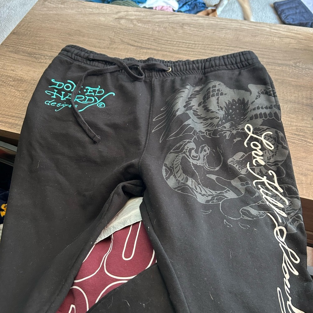 Ed Hardy Black Graphic Sweatpants